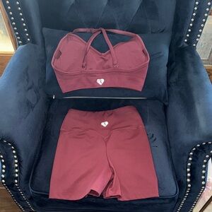 Women's Breast Burgundy Sports Bra and Shorts Set